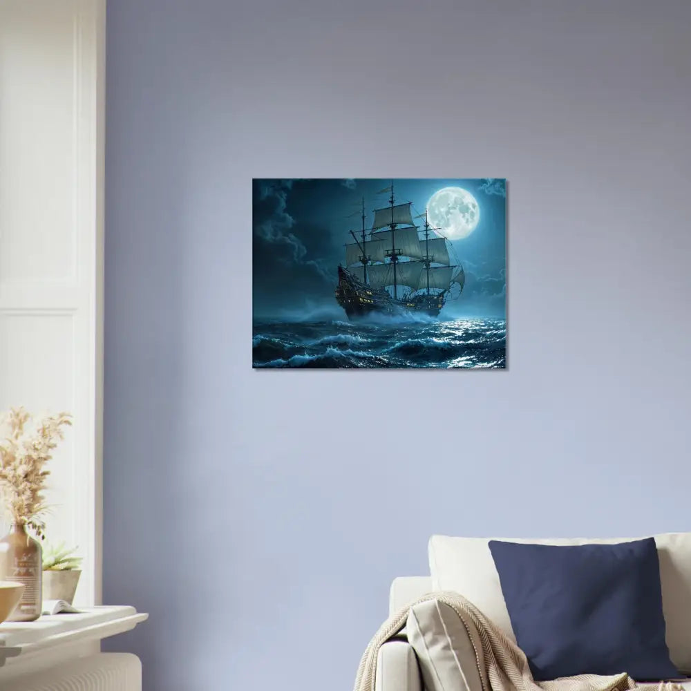 Framed Ship Painting from Canvas Moonlit Majesty PixiOnyx Cinematic Seascape
