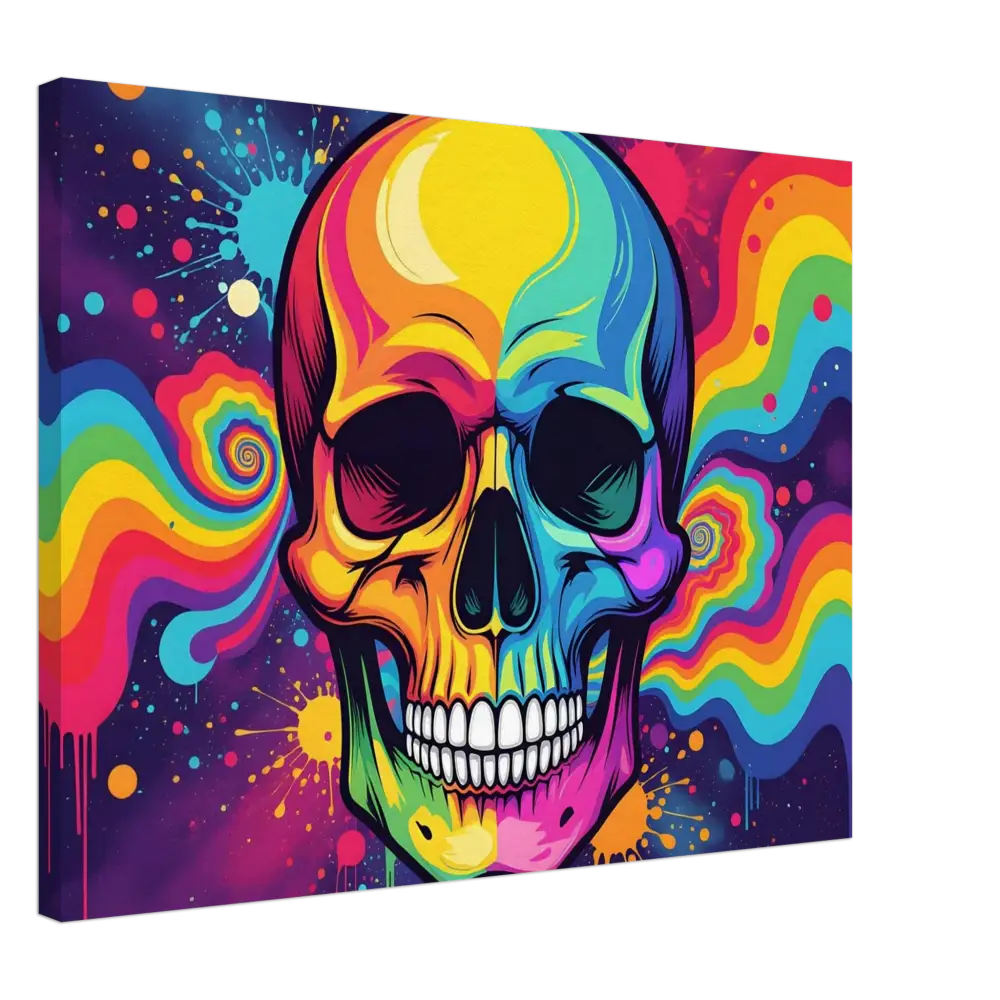 Colorful Neon Psychedelic Skull Canvas Art for Urban Modern Home Decor