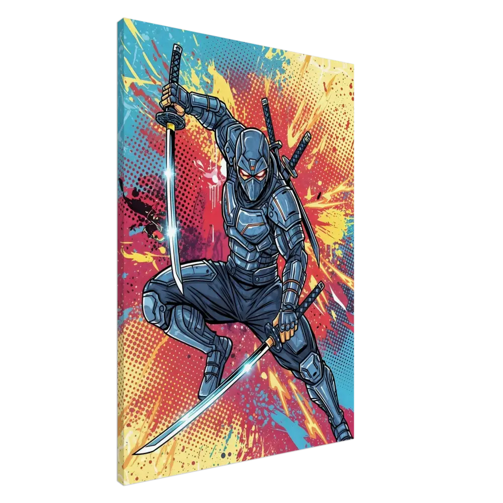High-impact ninja print of a ninja warrior in blue armor with katanas, PixiOnyx Pop Samurai