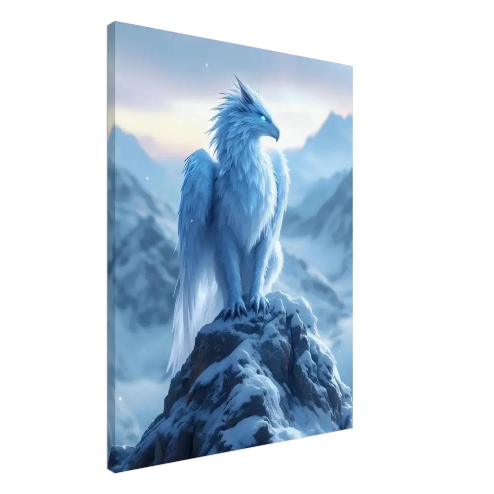 Fantasy ice griffin canvas print featuring a majestic Frostpeak Gryphon artwork