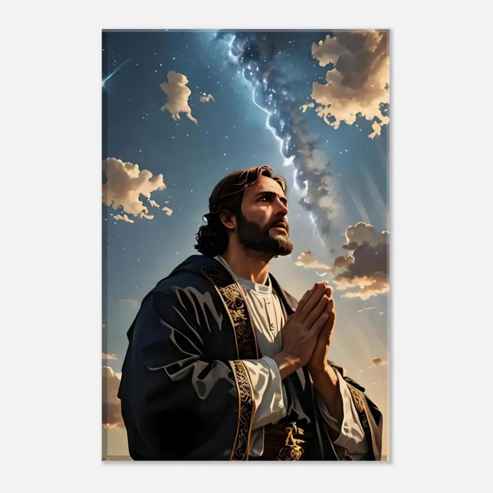 Religious figure in prayer on Canvas Print Prayer to the Cosmos by PixiOnyx