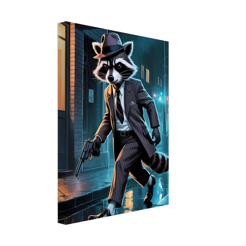 Raccoon gangster with gun from Canvas Rogue Raccoon Noir Alley Swagger PixiOnyx Urban