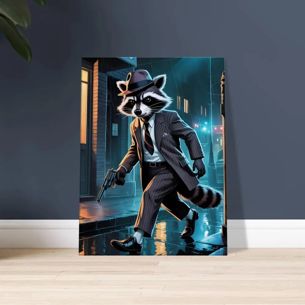 Raccoon gangster art print on PixiOnyx Urban Canvas Rogue Raccoon Noir Alley Swagger