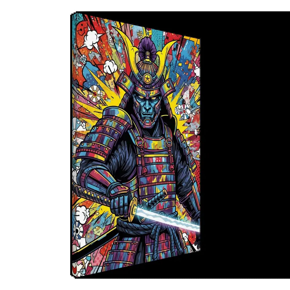 Vibrant stylized samurai splash in full armor with glowing katana in PixiOnyx Boldline Gallery