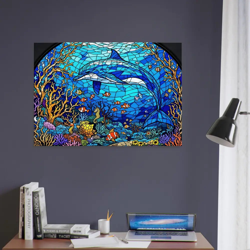 Dolphin stained glass artwork from Canvas Sea Cathedral PixiOnyx Oceanlight Relic