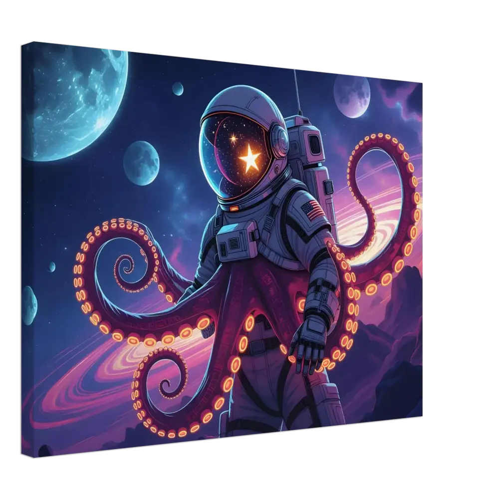 Astronaut octopus canvas art from PixiOnyx Galactic Surreal Wrap featuring space-themed marine life