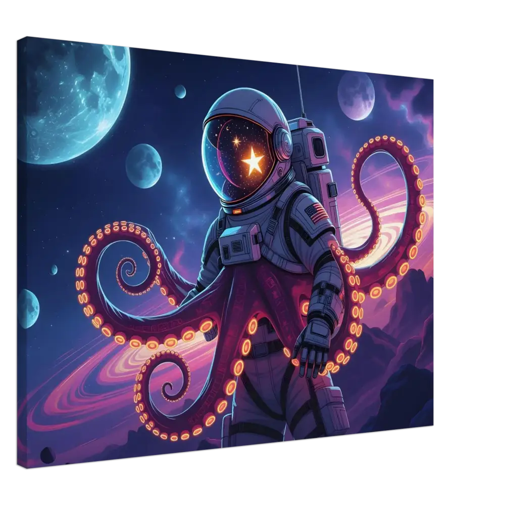 Astronaut with octopus tentacles floating in space on Canvas Space Octonaut PixiOnyx Galactic Surreal Wrap