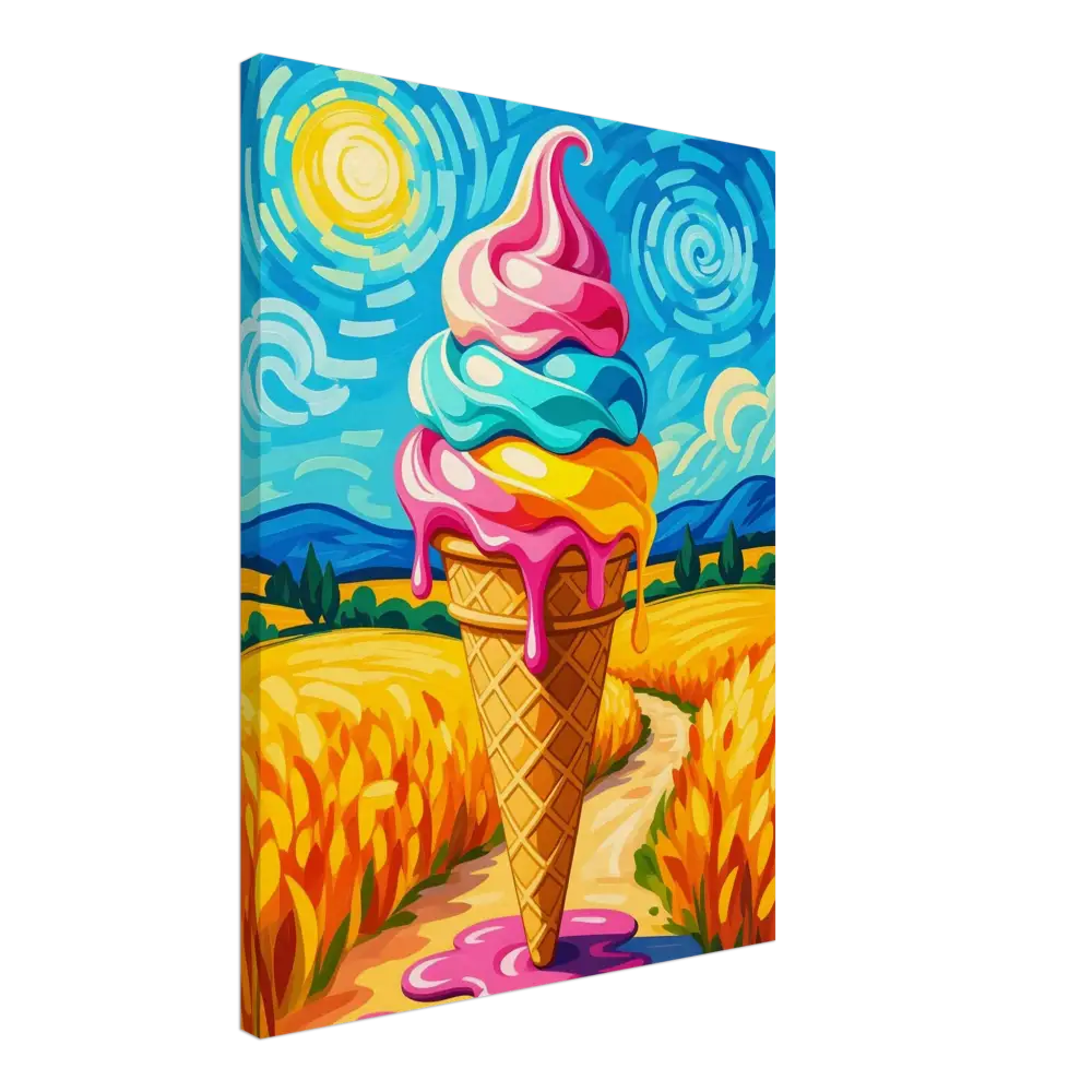Colorful ice cream cone painting on Canvas Sunlit Swirl of Pastoral Chaos by PixiOnyx