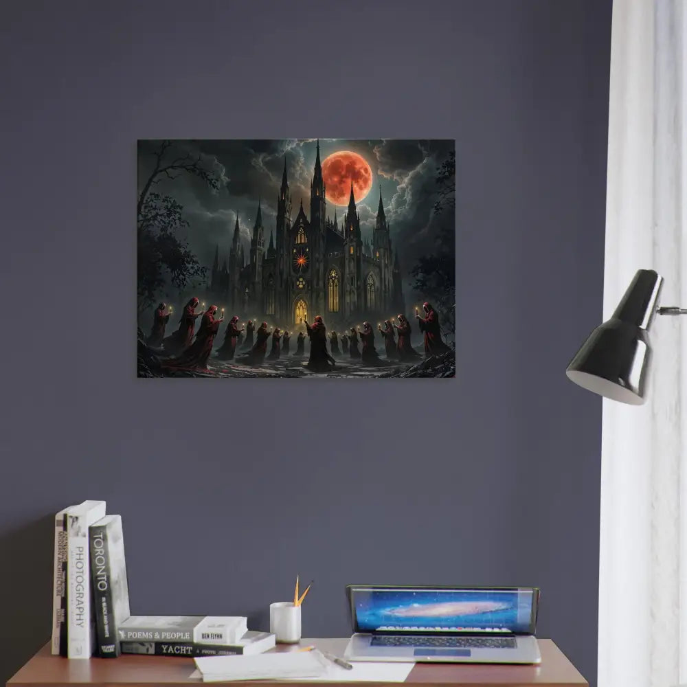 Gothic castle under a blood moon on Canvas The Crimson Liturgy PixiOnyx Ritual Dreamscape Edition