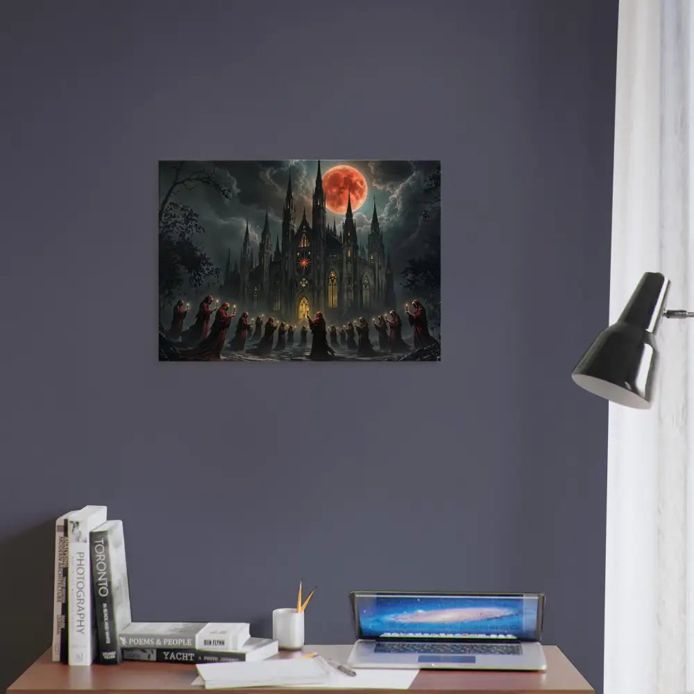 Gothic castle under a blood moon for Canvas The Crimson Liturgy PixiOnyx Ritual Dreamscape Edition
