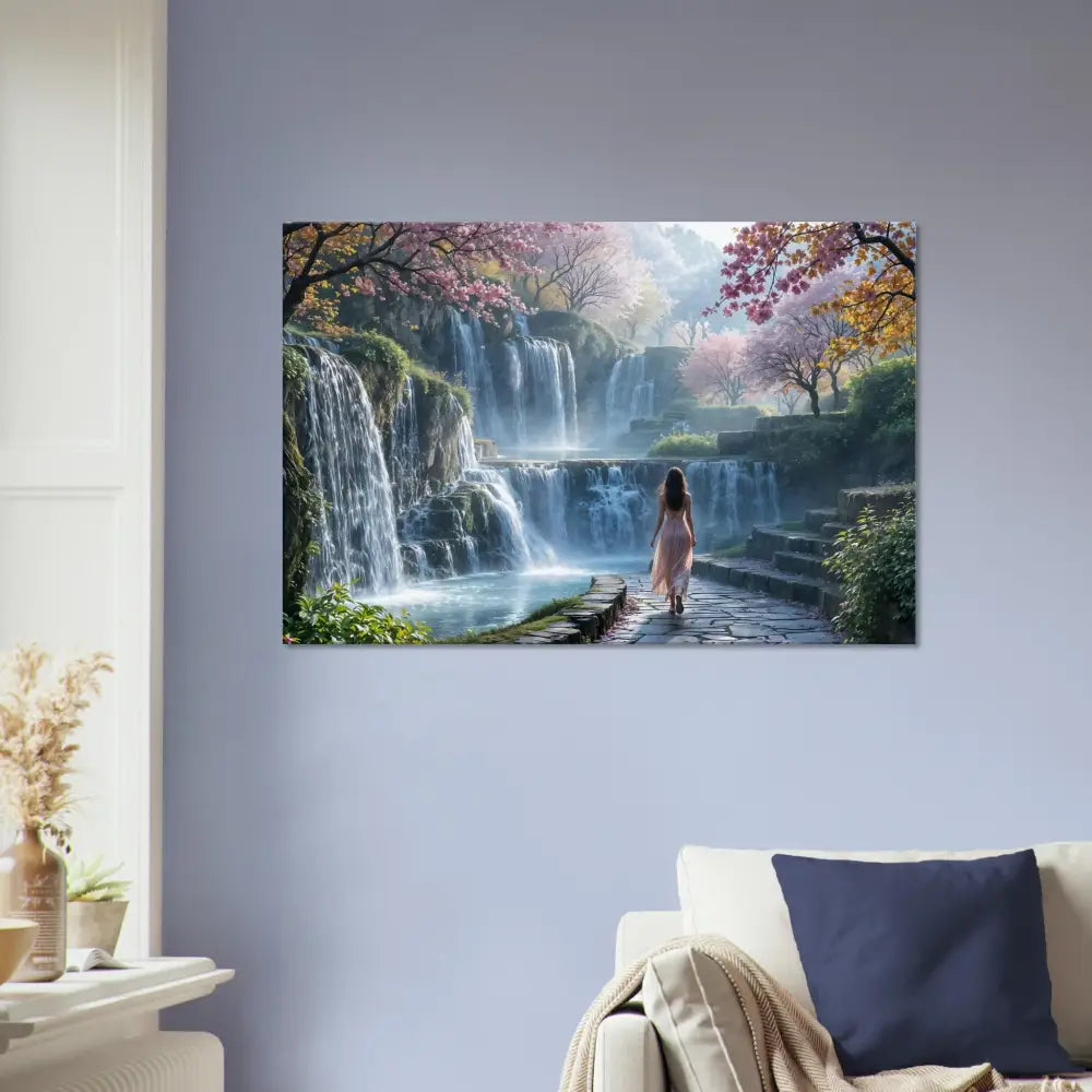 Waterfall landscape wall art on Canvas The Waterfall Orchard Serene Scene Print