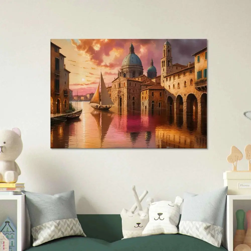 Venetian Reverie canvas painting of a Venetian canal city at sunset on artist-grade cotton with fade-resistant inks