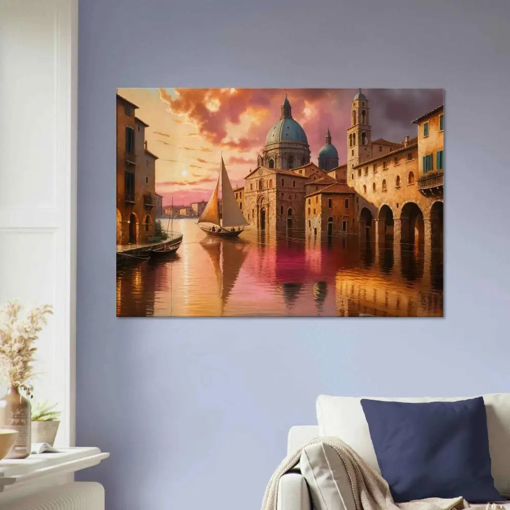 Vibrant Venetian Reverie painting of a European canal city on artist-grade cotton canvas