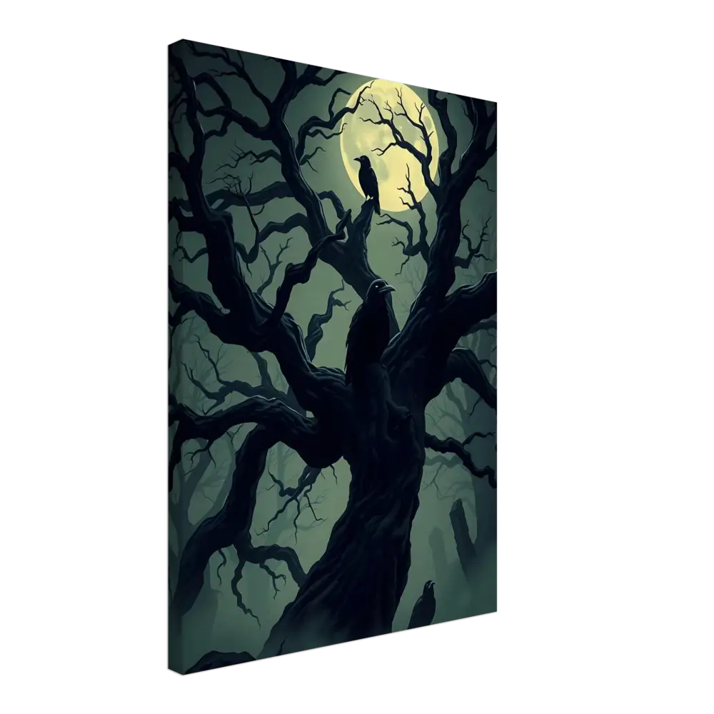 Eerie tree with ravens under a full moon for Canvas Watcher of the Crooked Moon PixiOnyx Spectral Silence Edition