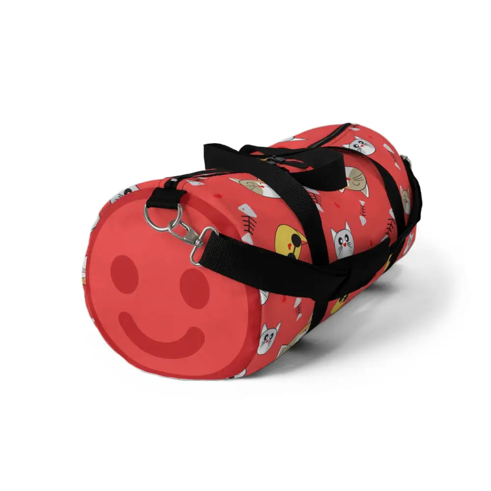 Red Cat Lover’s Duffel Bag with cat and fishbone pattern, perfect favorite travel companion