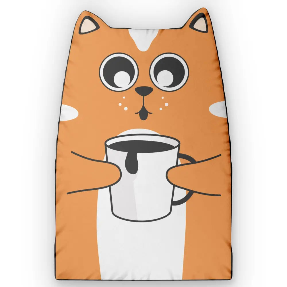 Absurdly adorable coffee-cat pillow by Honson Ventures Limited for PixiOnyx Cozy Decor