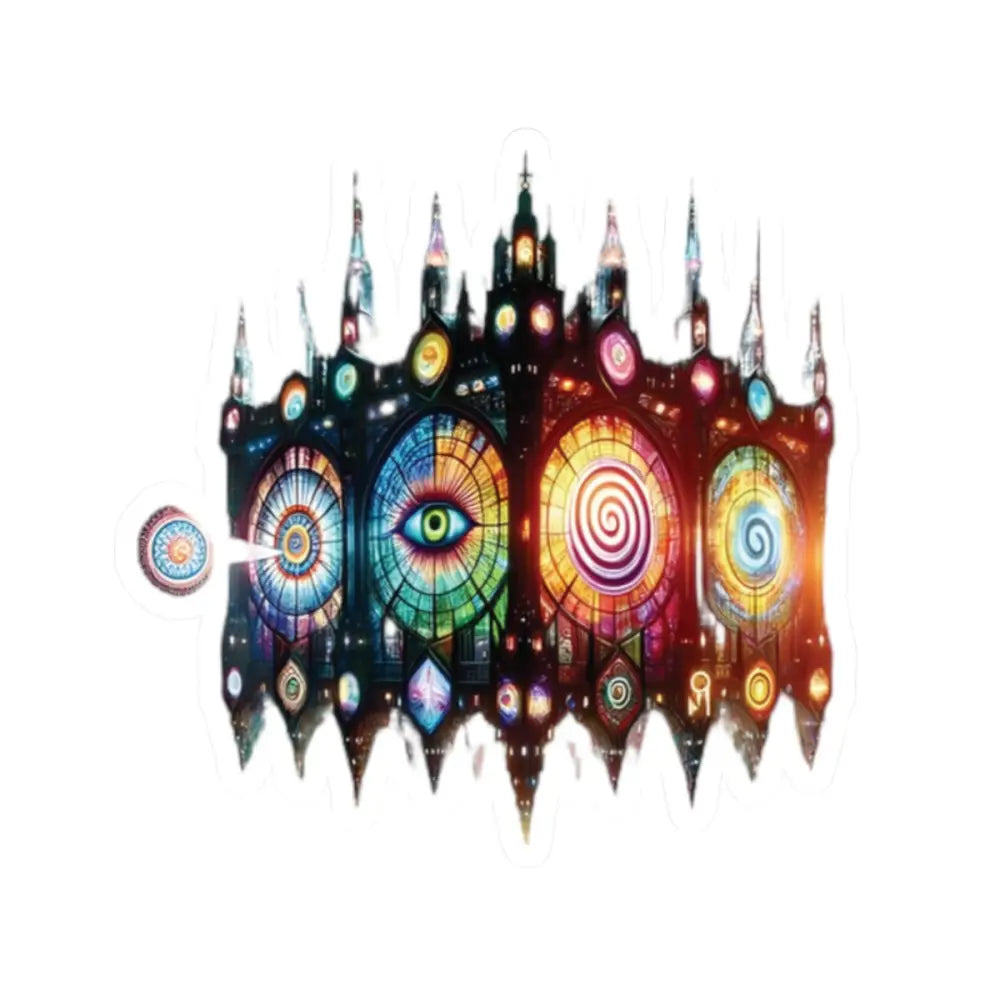 Colorful ornate eye-themed castle decal for Cathedral of Light Cosmic Vision Sticker