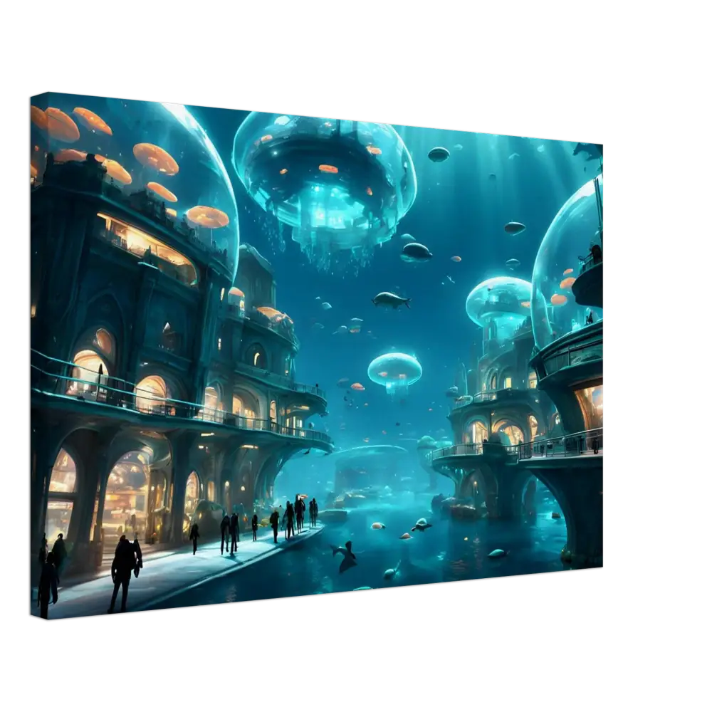 Underwater city with Jellyfish Domes displayed on City of the Abyss Canvas by PixiOnyx Dreamcore