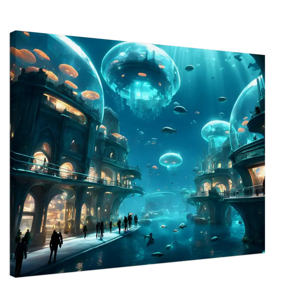 Underwater City with Jellyfish Domes displayed on City of the Abyss Canvas from PixiOnyx Dreamcore Wall Art