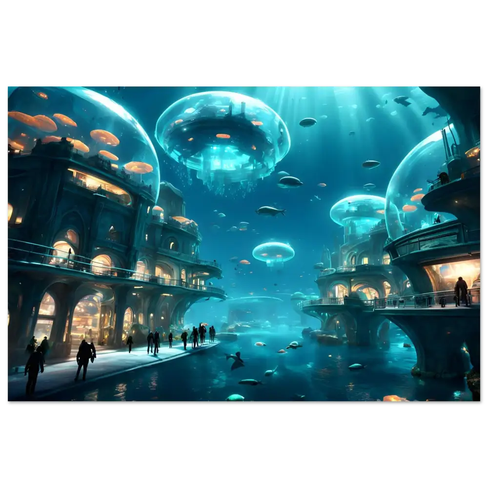 Underwater cityscape with jellyfish domes in PixiOnyx City of the Abyss Fine Art Print