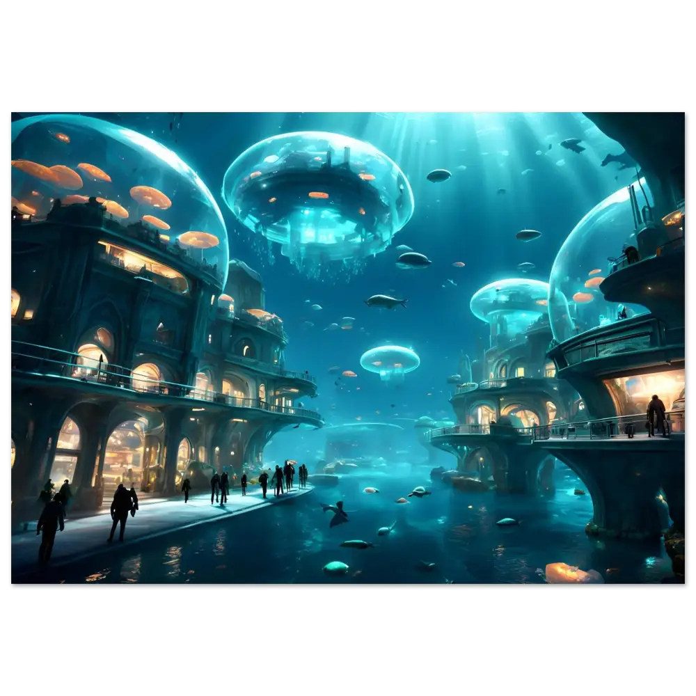 Underwater city with jellyfish domes featuring in City of the Abyss Poster - PixiOnyx Fine Art Print