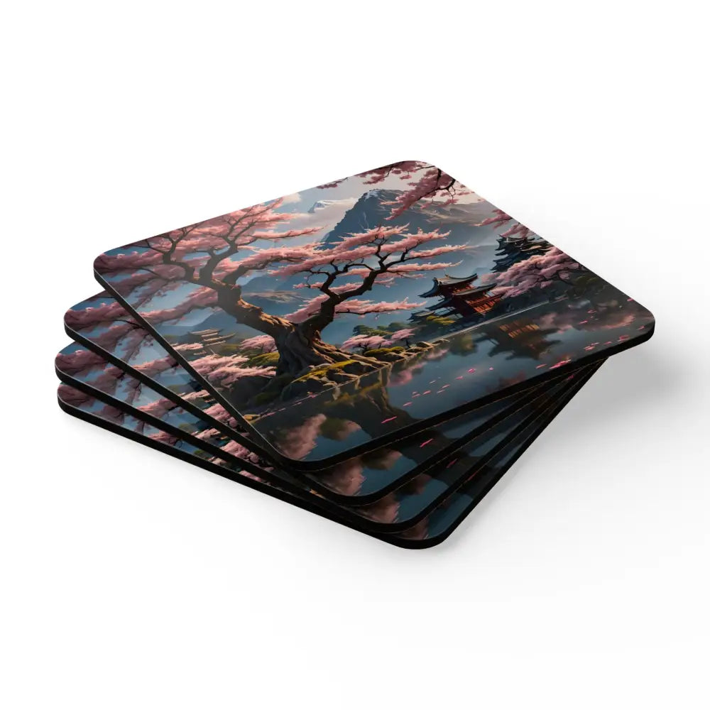 Japanese-themed drink coasters from the Coaster Set Temple Blossom Serenity by PixiOnyx