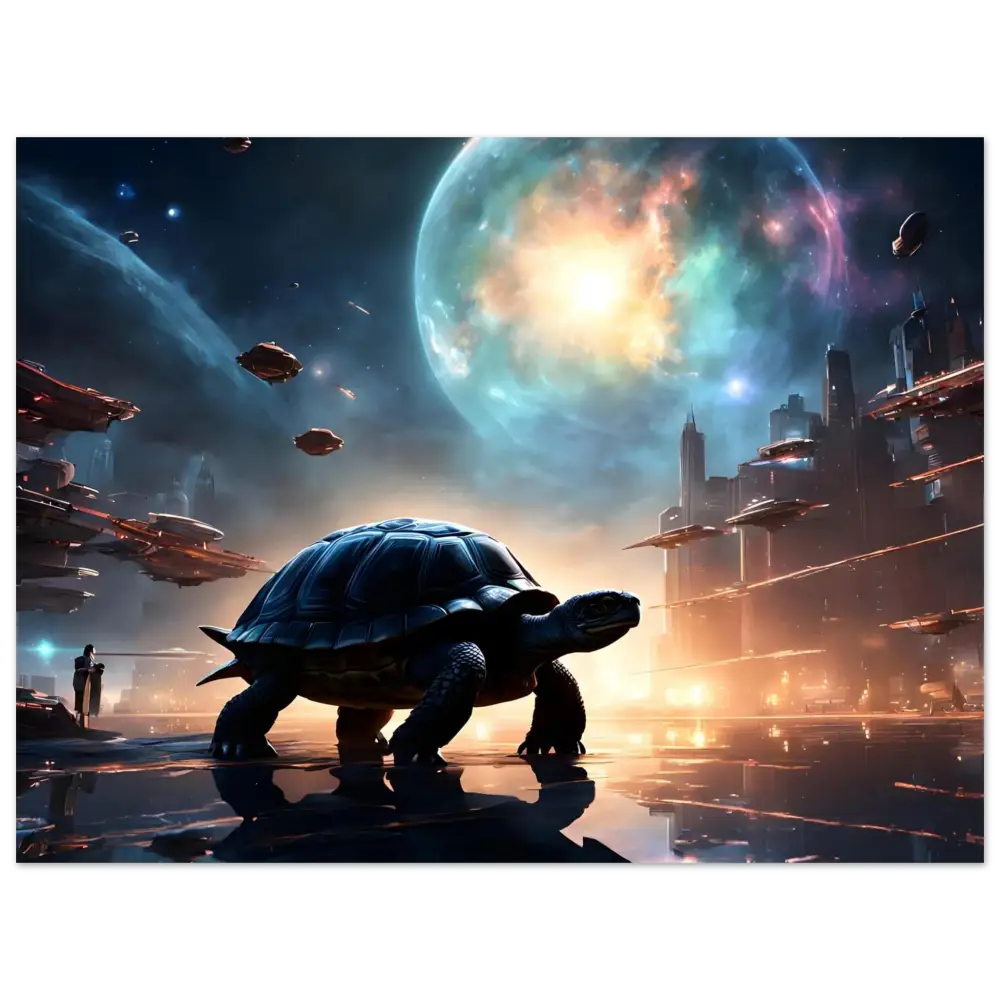 Futuristic Turtle Aluminum Print Cosmic Voyager Starport Drift PixiOnyx Galactic Metal Art