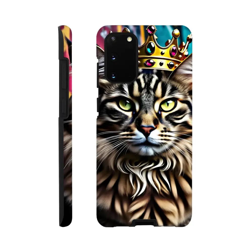 Phone case with crowned cat design from Crown Meowjesty Samsung Tough Case PixiOnyx