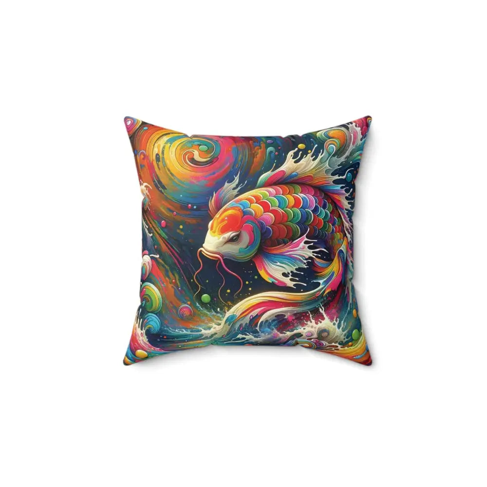 Colorful decorative square pillow with vibrant fish design by Honson Ventures Limited