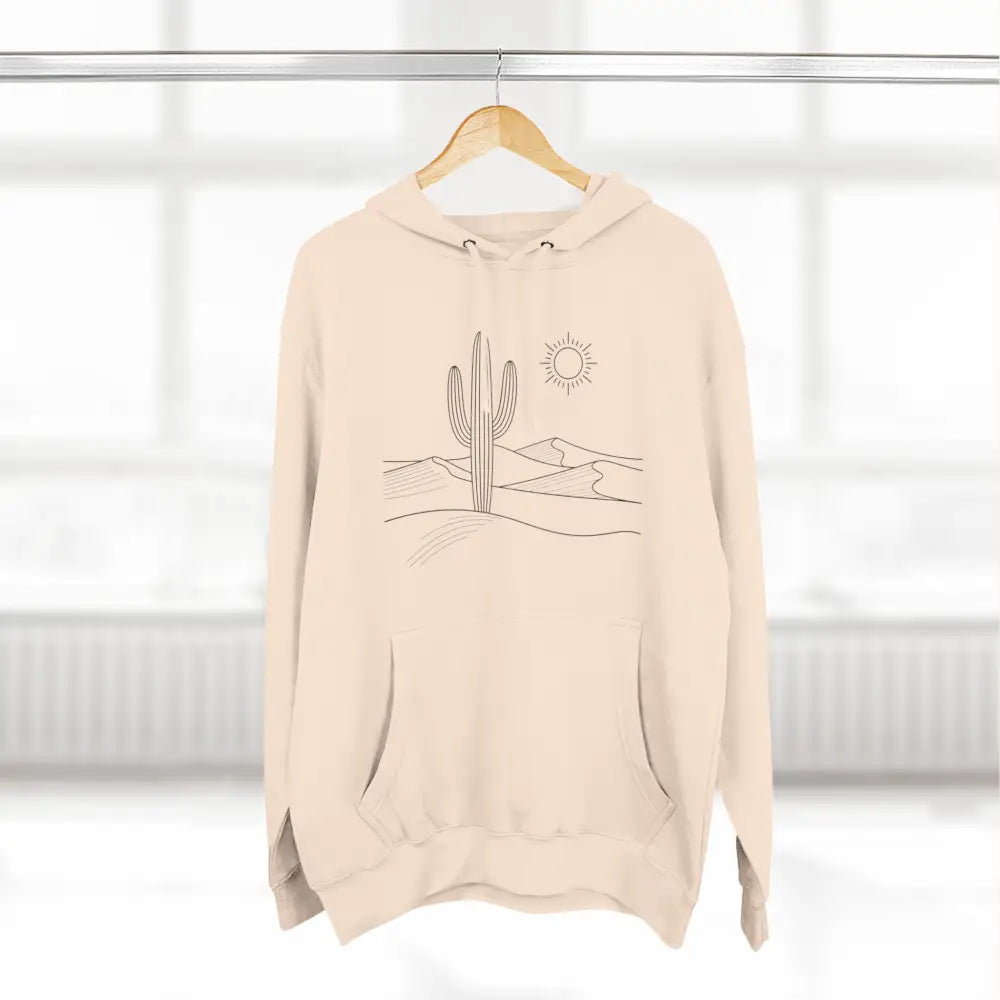 Cream-colored Desert Scene Unisex Hoodie with desert landscape design, spacious kangaroo pocket, lane seven ls14001