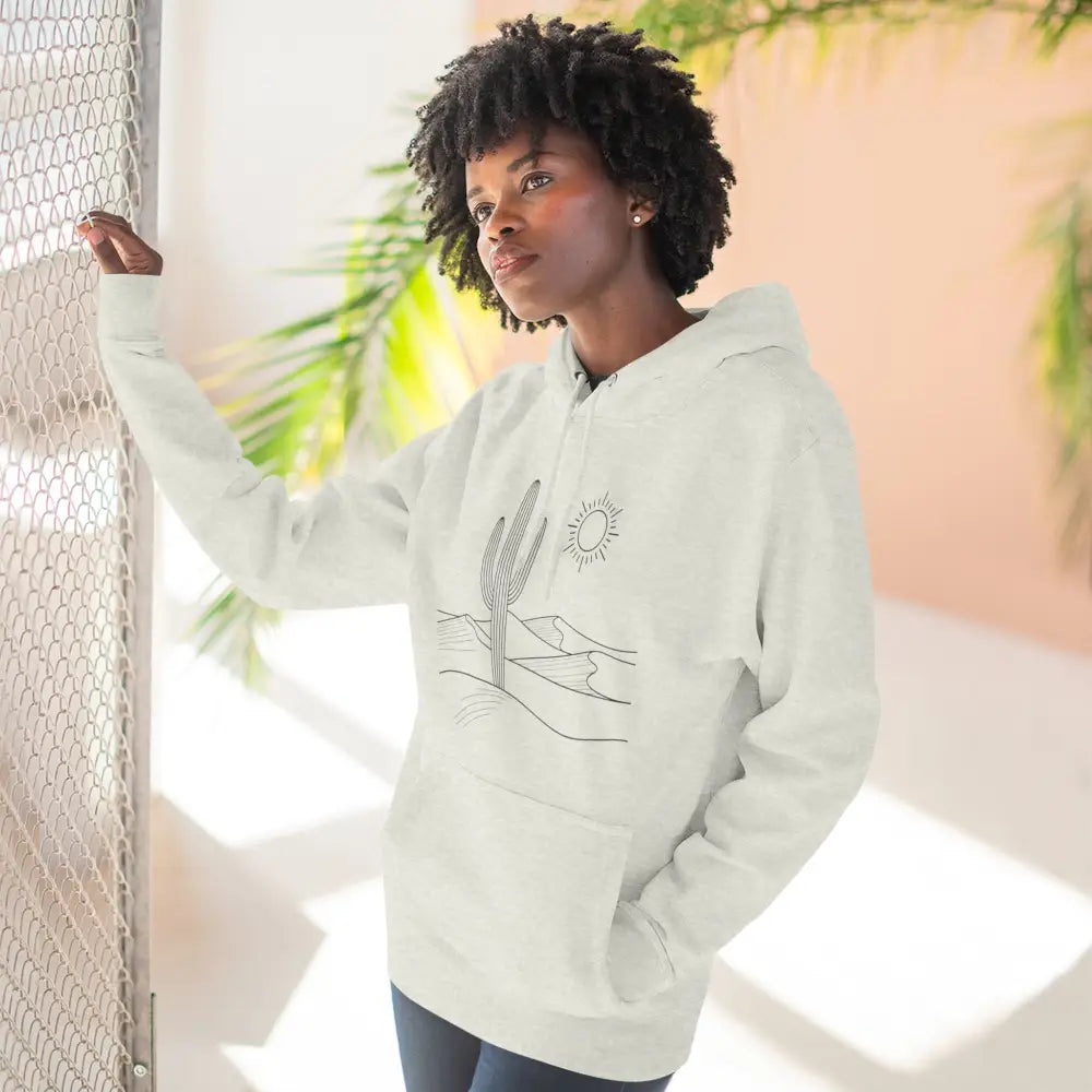 White desert scene graphic three-panel fleece hoodie with spacious kangaroo pocket lane seven ls14001