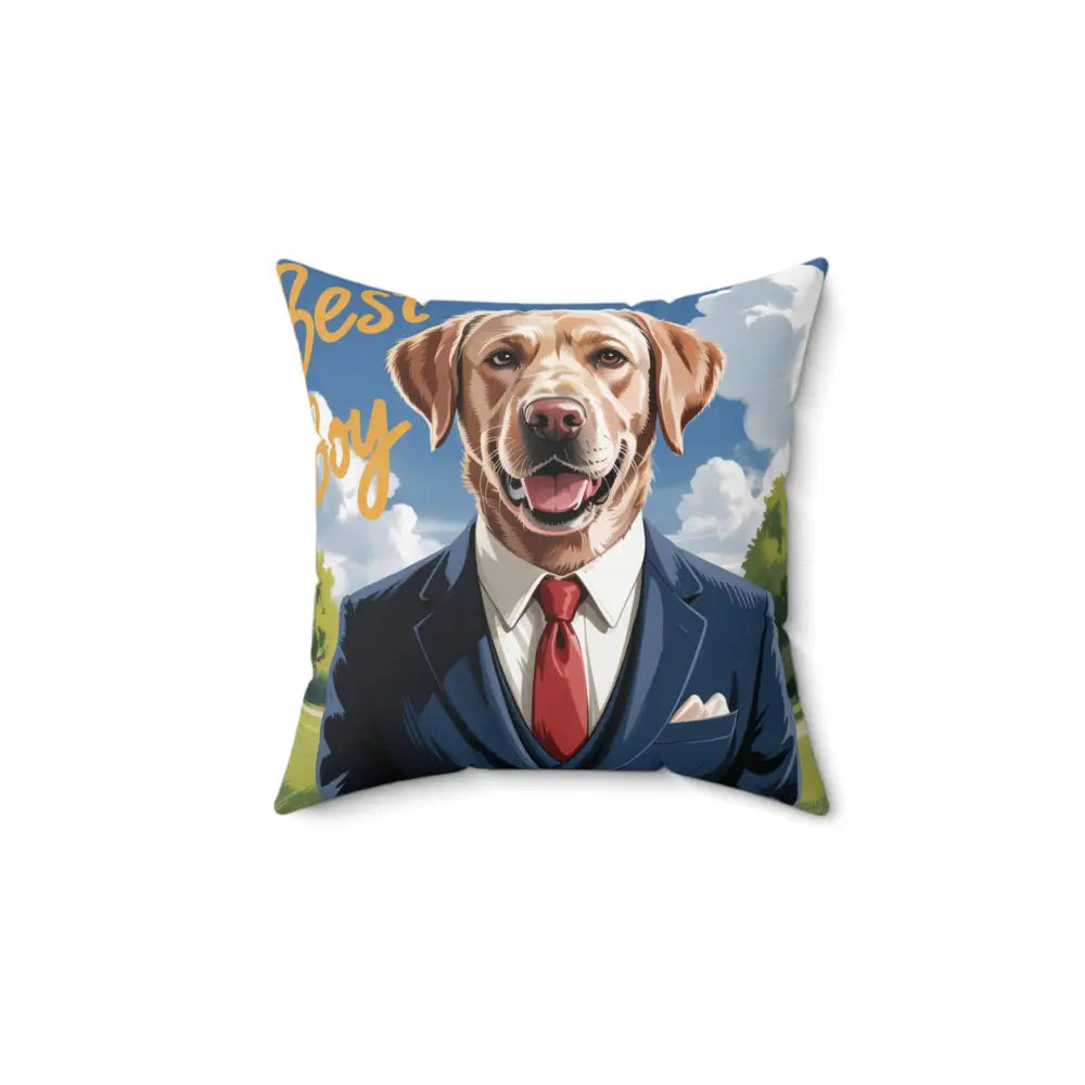Dog-themed decorative pillow cover featuring Labrador Retriever in a suit for home decor