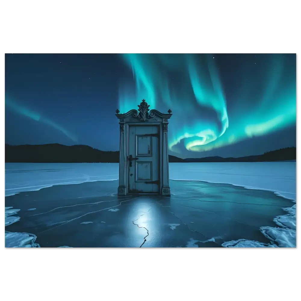 Ornate blue door metal print from Dooraura The Threshold Beneath Lights PixiOnyx Glossed Aurora