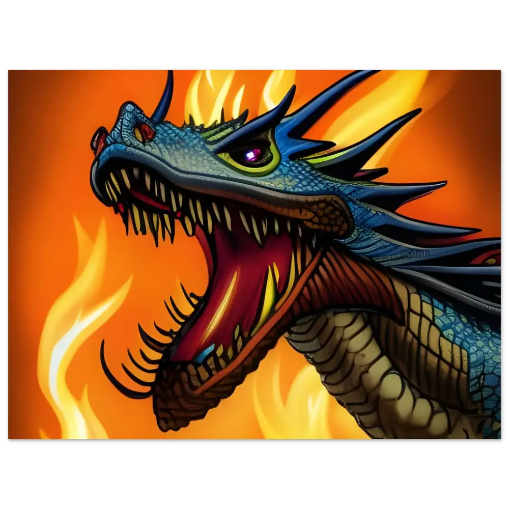 Fearsome blue dragon head from Dragon’s Fury Fine Art Fantasy Poster by PixiOnyx