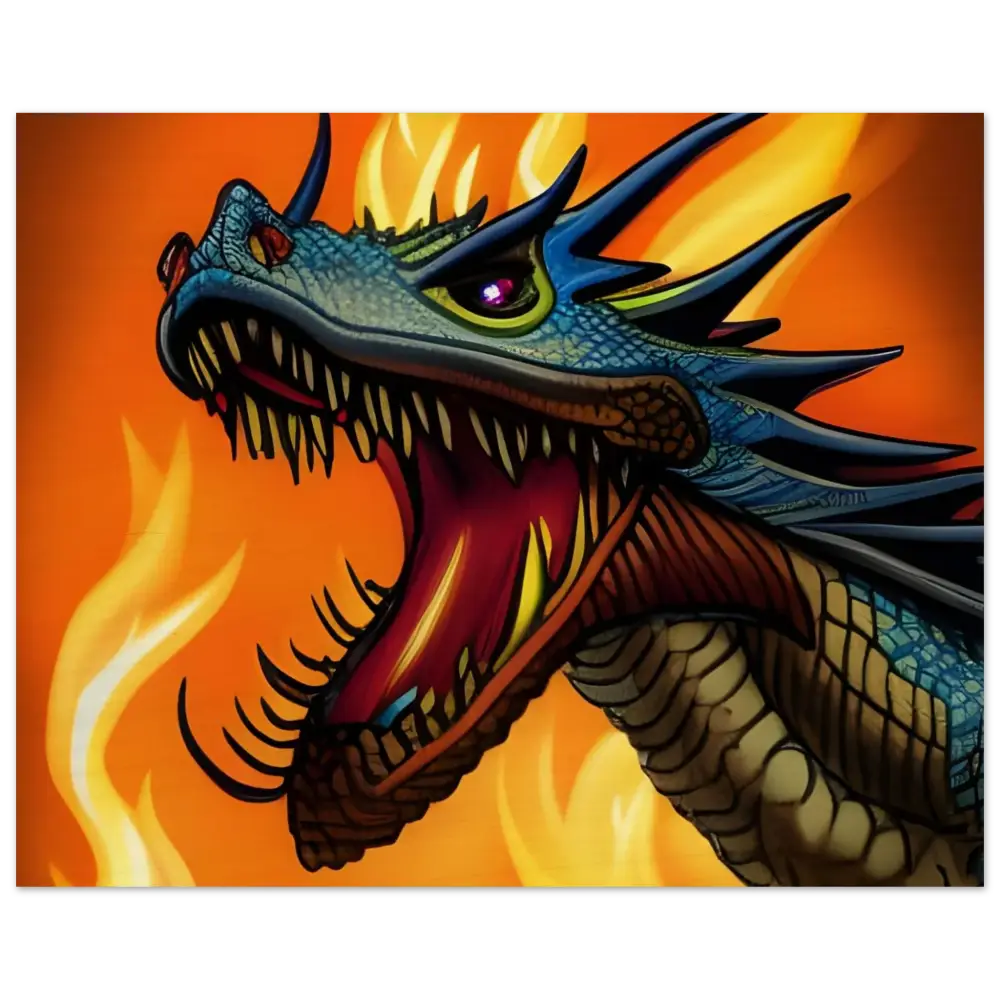 Fierce blue dragon head wall art from Dragon’s Fury by PixiOnyx