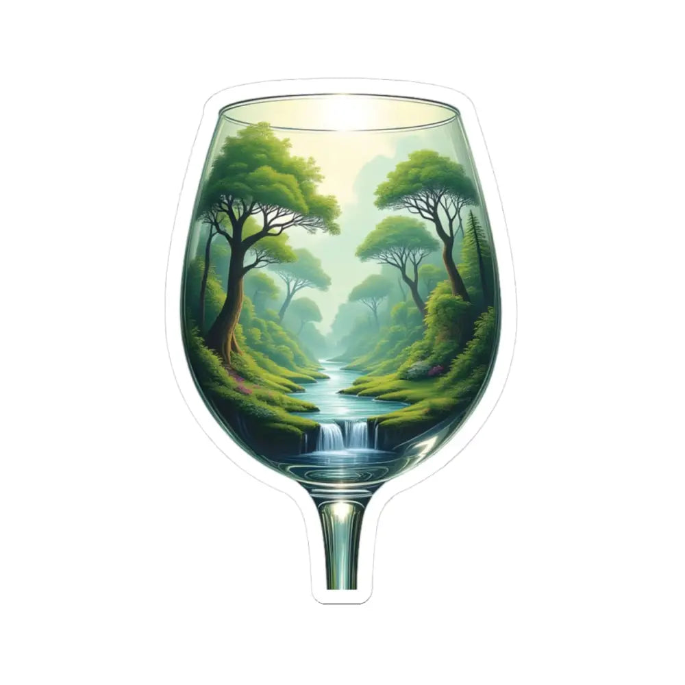 Wine glass with lush forest scene on EcoStemmed Serenity Sticker by PixiOnyx