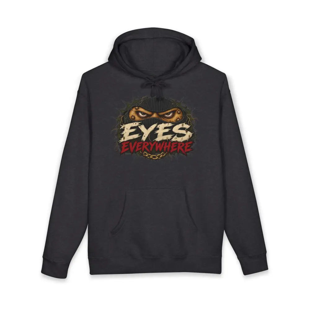 Black eyes everywhere unisex hoodie with graphic eyes and text print, machine wash max 30c care instructions included