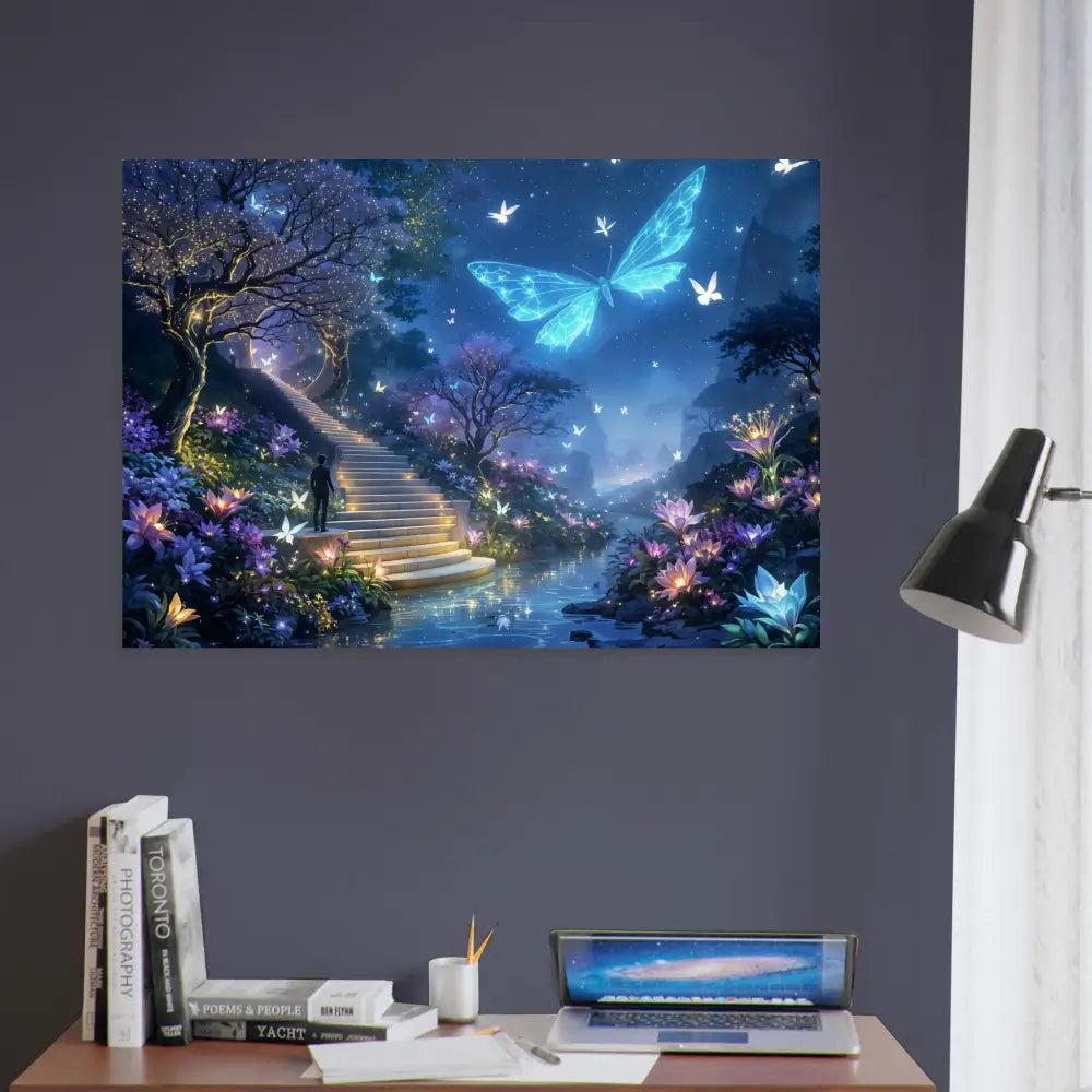 Fantasy butterfly landscape wall art from PixiOnyx Fine Art Poster Biolumina Valley Beyond