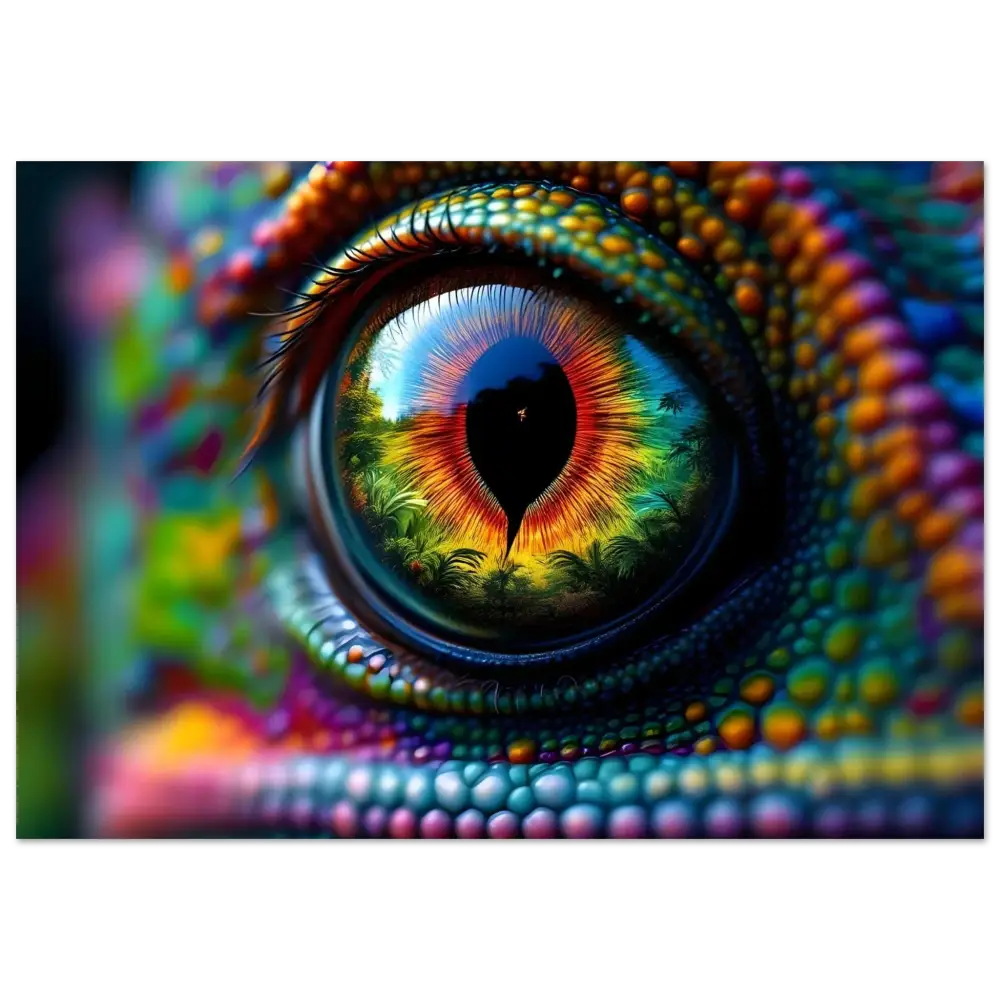Vibrant chameleon eye featured on Fine Art Poster Chameleons Prism PixiOnyx Hypnotic Gaze