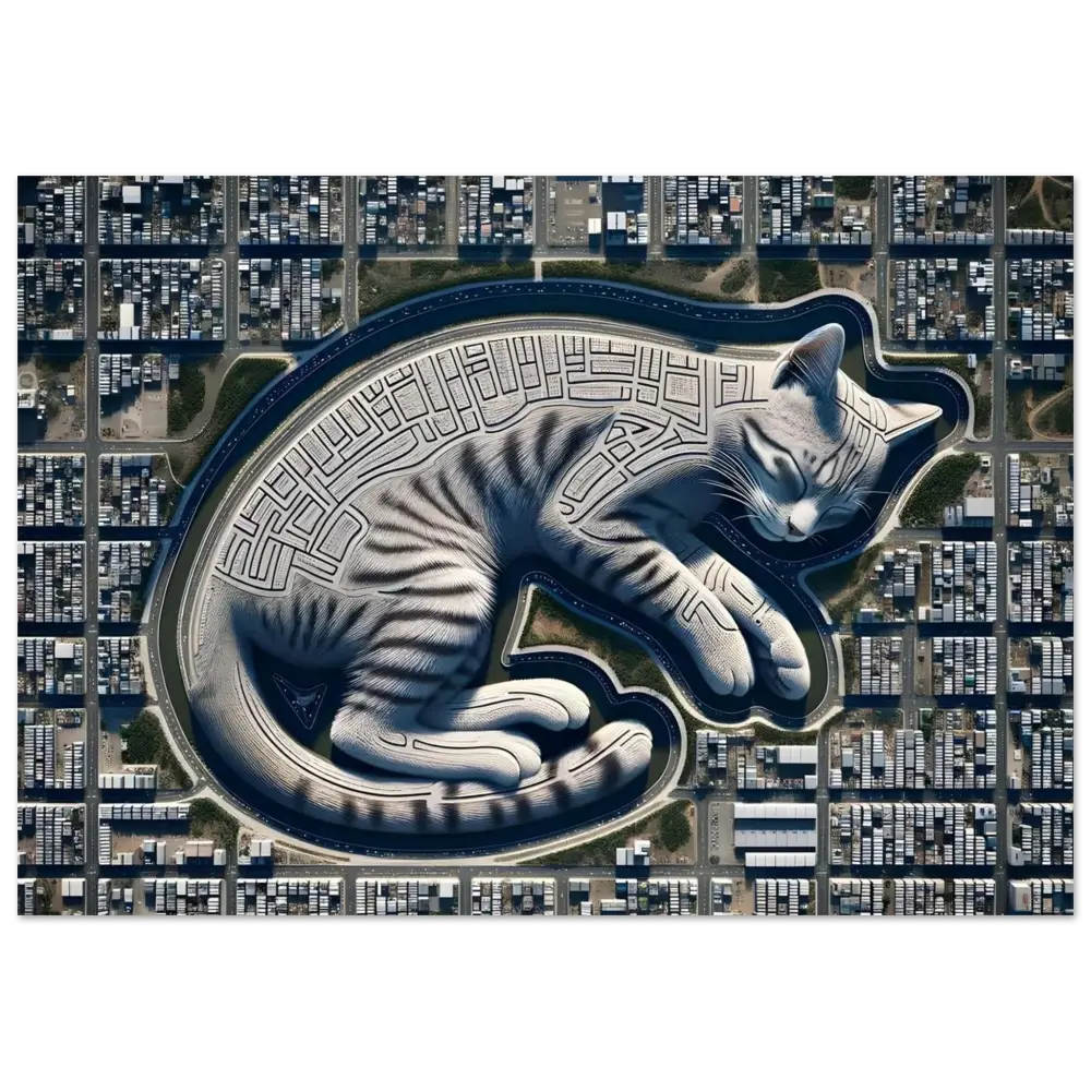 Cat-shaped city maze on Fine Art Poster Citynap Overlook by PixiOnyx Dreamcore Print