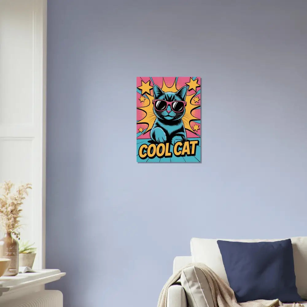 Fine art pop art canvas print of a cool cat wearing sunglasses in ultra-sharp 12-color giclée fine style