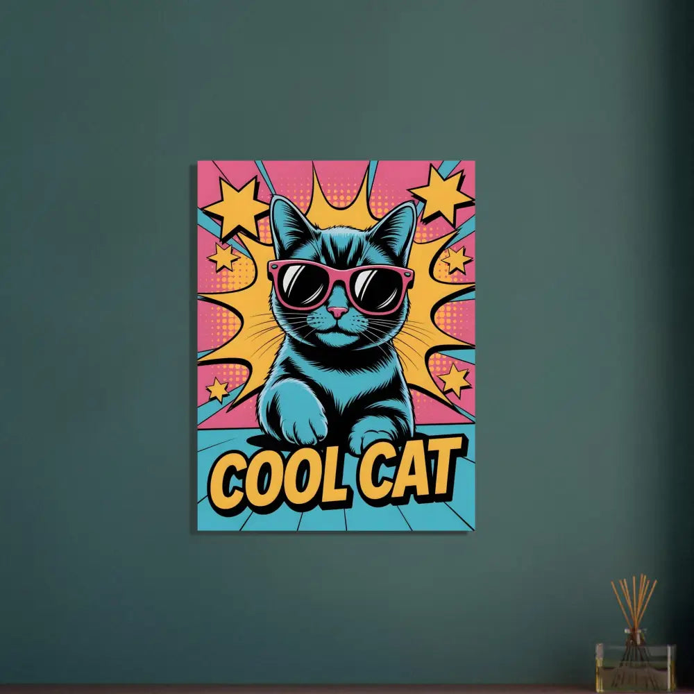 Fine art Pop art canvas print of a cool cat with sunglasses in ultra-sharp 12-color giclée