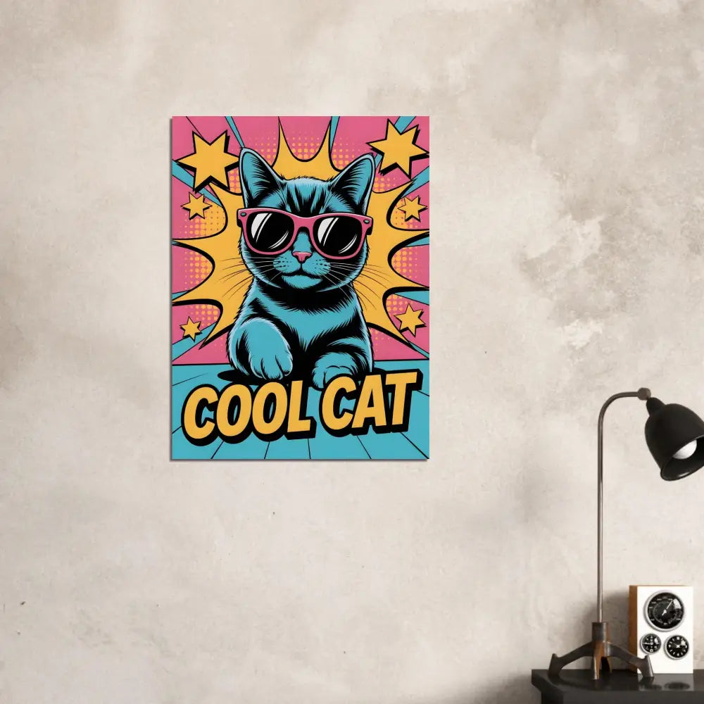 Pop art style fine art poster of a cool cat with sunglasses in ultra-sharp 12-color giclée