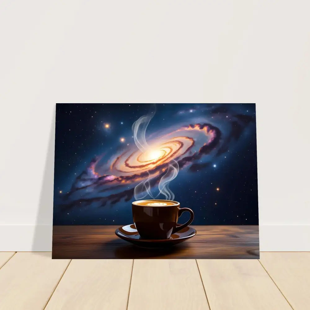 Coffee cup with galaxy backdrop on Fine Art Poster Cosmic Brew PixiOnyx Celestial Collection