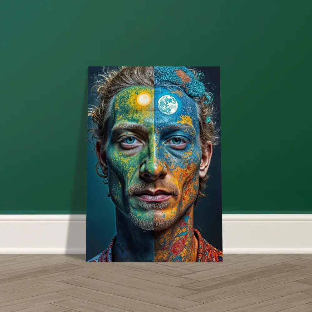 Day and night face art on fine art poster Faces of the Wild Code by PixiOnyx Psychedelic Portrait