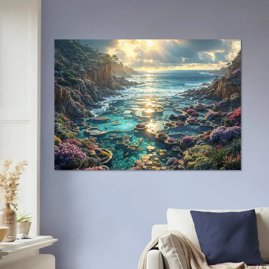 Vibrant coastal landscape artwork displayed on Fine Art Poster Garden of the Tides PixiOnyx Ocean Dreamscape
