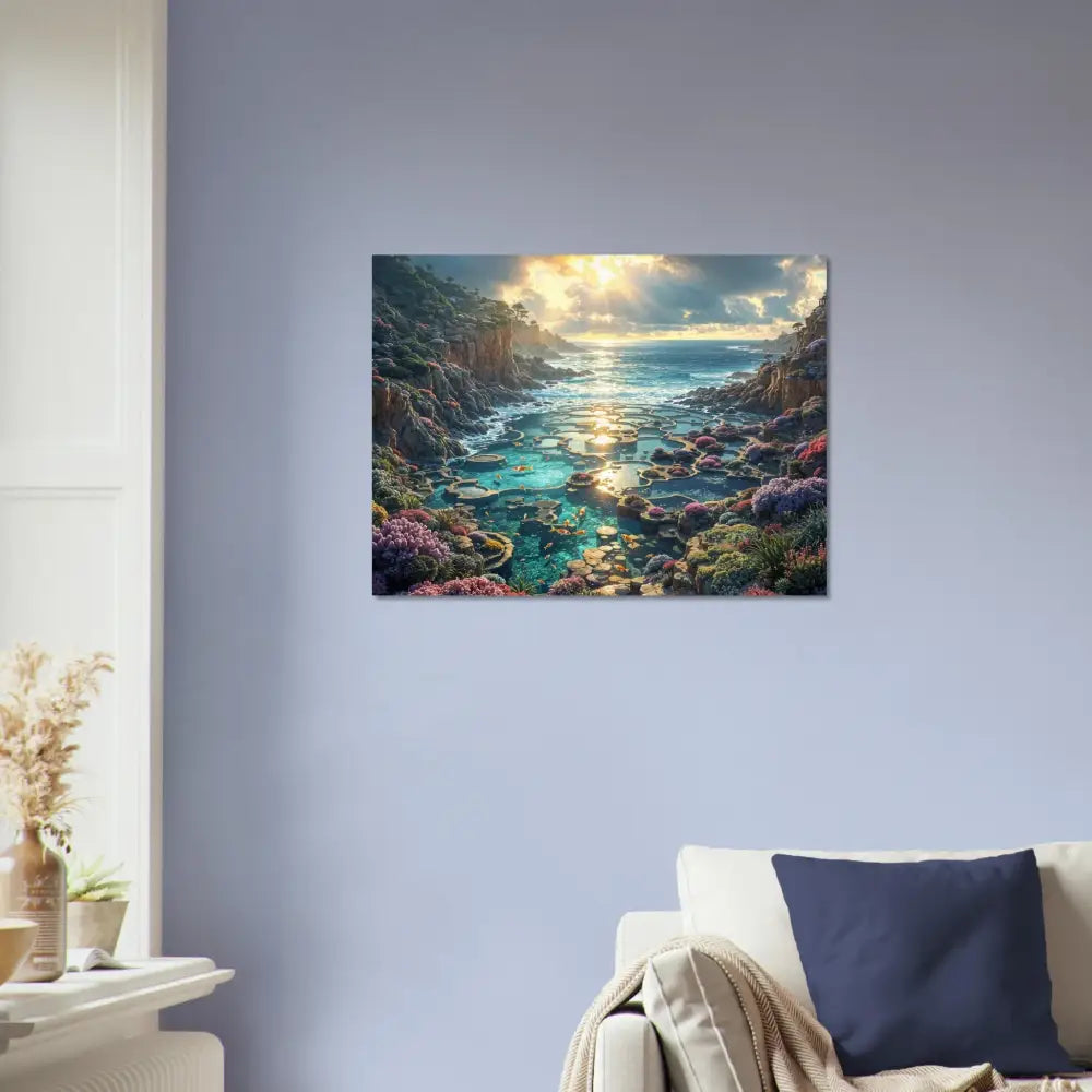 Coastal landscape painting displayed on Fine Art Poster Garden of the Tides PixiOnyx Ocean Dreamscape
