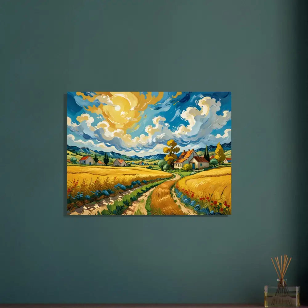Vibrant landscape painting featured in PixiOnyx Fine Art Poster Golden Fields Reverie