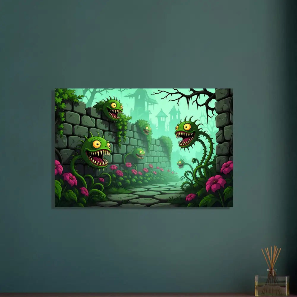 Cartoonish monster plants on a surreal fantasy nature Fine Art Poster Grinvine Grove