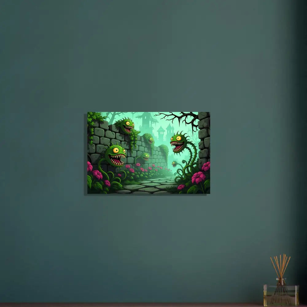 Cartoonish monster plant artwork from Fine Art Poster Grinvine Grove PixiOnyx Surreal Fantasy Nature Print